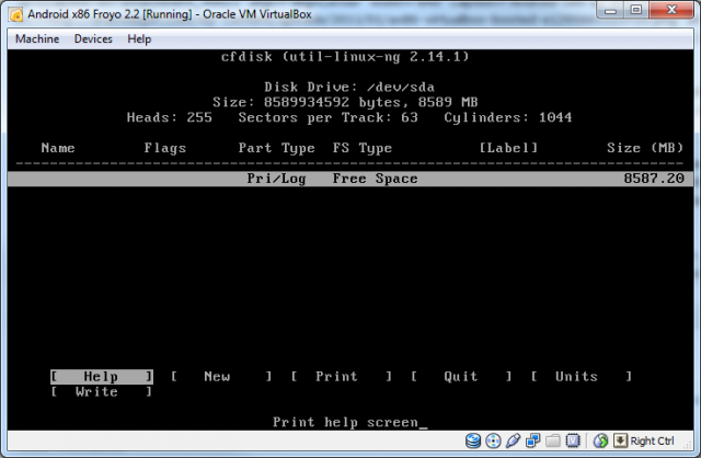 The cfdisk partition editor